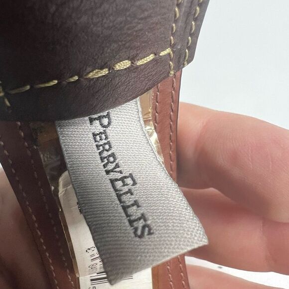 Perry Ellis Leather Belt Size 54 Brown - Picture 7 of 9
